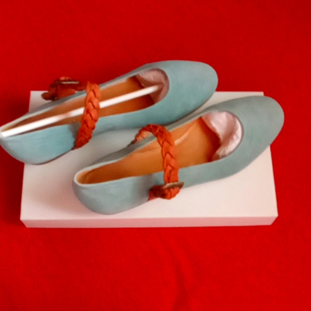 Sundance light blue suede shoes with strap